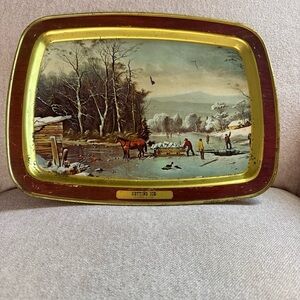 Vintage Currier And Ives Getting Ice Serving Tray 1980s